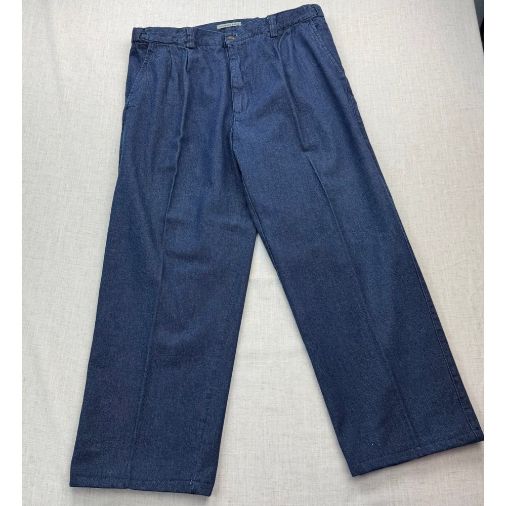 Geoffrey Beene Mens Pleated Denim Trousers Dark Wash Cotton Pants 36x30